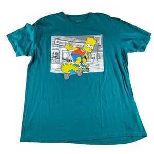 The Simpsons Bart Simpson Shirt Mens XL Teal Skateboard Kwik-E Mart